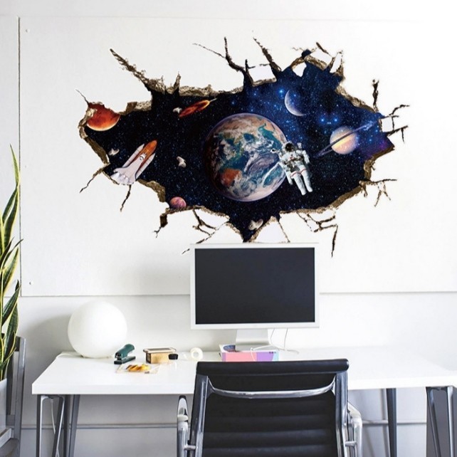 Stiker Dinding / Kaca / Wall Sticker (3D): Astronot di Luar Angkasa