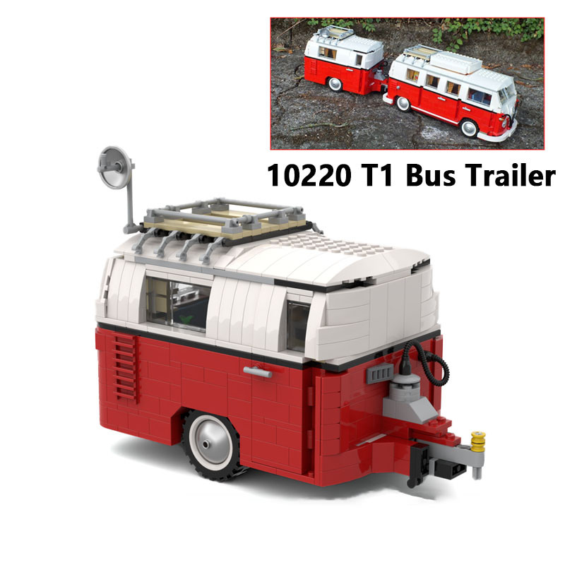 WEDO 899Pcs/lot MOC- Caravan Camping Trailer for 10220 VW T1 Bus Building Blocks Car Model Bricks Bu