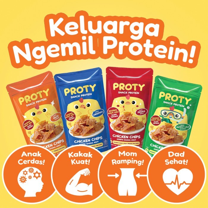 

Snack Proty Chicken Chips Ori(1 Pcs)+Pedas(1 Pcs)+Keju(1 Pcs)+Rumputlaut(1 Pcs) Tinggi Protein