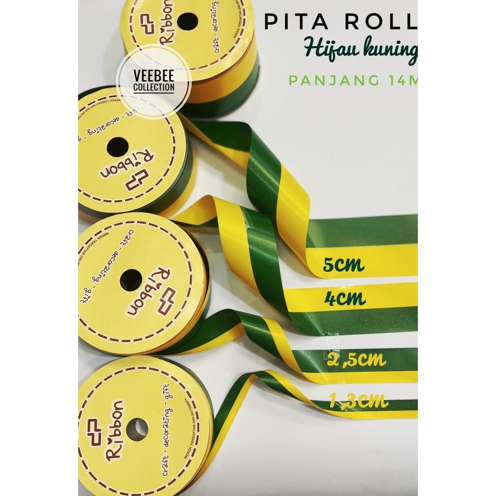 

,,,,,,,] Pita Kado Roll Hijau Kuning Lebaran Idul Fitri/ pita kad hias hampers