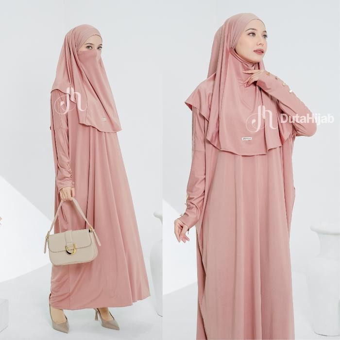 Plain Loose Abaya Gamis Umroh Jersey Set Kerudung Muslim Wanita By Duta Hijab