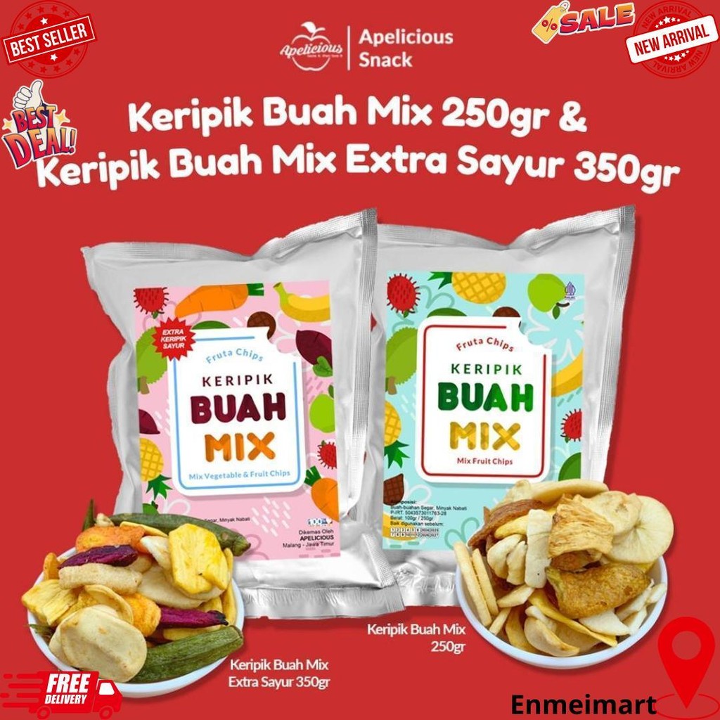 

Apelicious - Keripik Buah Sayur Mix 350G Fruta/Kripik Buah Mix 250G (Mix 6 Buah) Cemilan Snack Sehat Ramadhan Sale