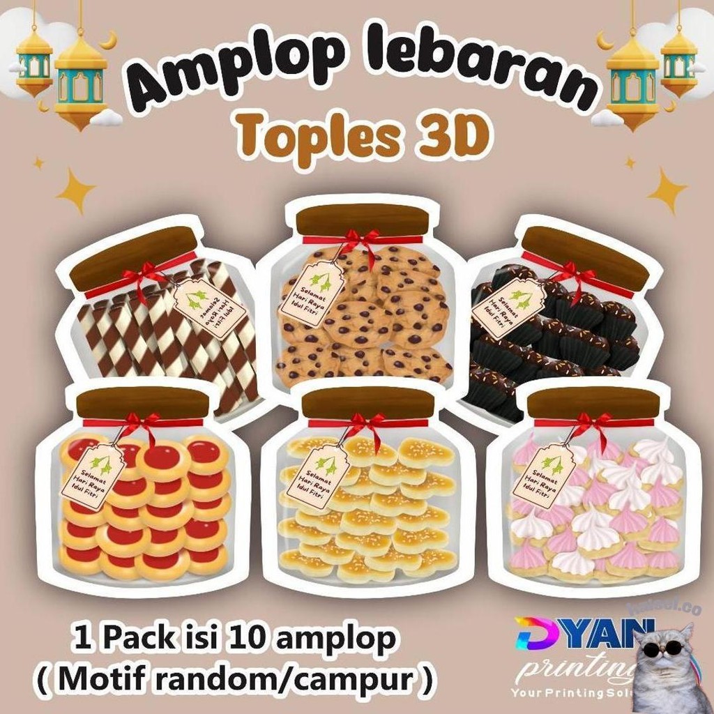 

1 Pack Isi 10 Amplop Lebaran Bentuk Toples Kue 3D Viral Promo