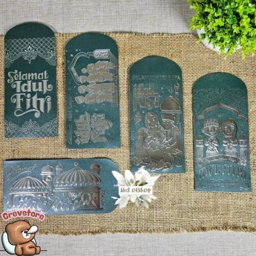 

50 Lembar Amplop Lebaran Idul Fitri Premium Poly Embos Silver Ukuran Panjang Cod