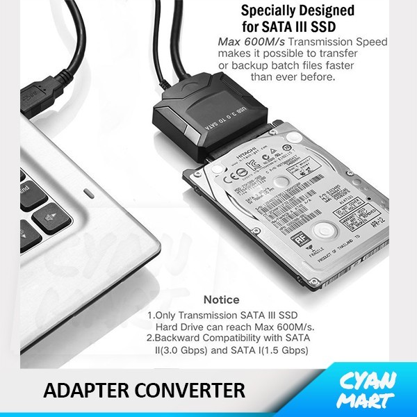 Kabel Hardisk External Usb 3 Sata Hdd Ssd 2.5 3.5 Adapter Converter