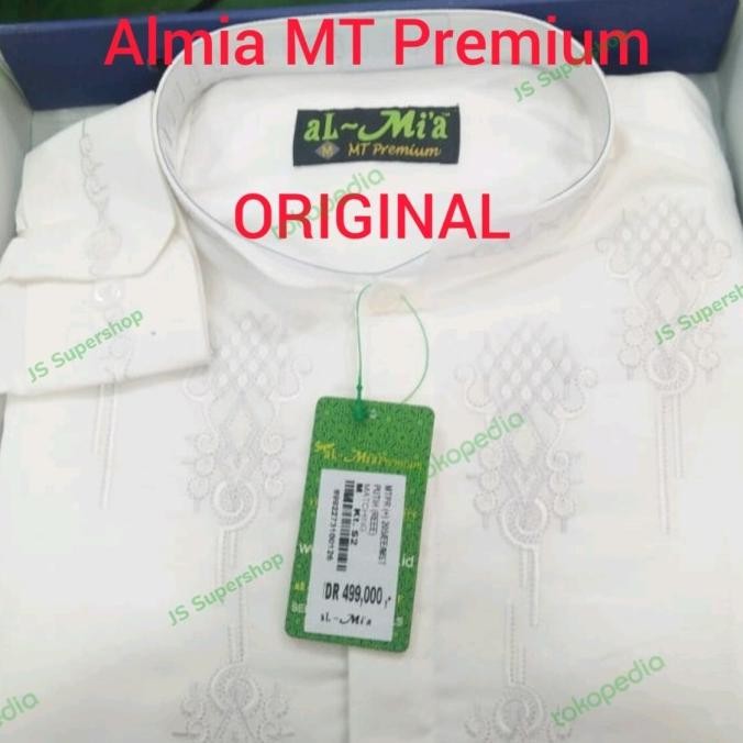 Terlaris Baju Koko Almia Al Mia Al-Mi'A Al-Mia Mt Lengan Panjang Putih Pria Ready Stok