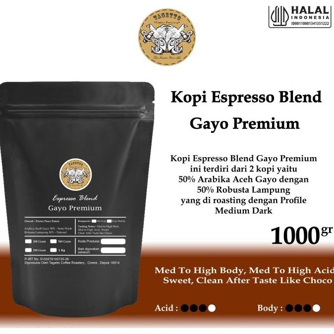 

Espresso Gayo Premium 1KG - Kopi 50% Arabica 50% Robusta