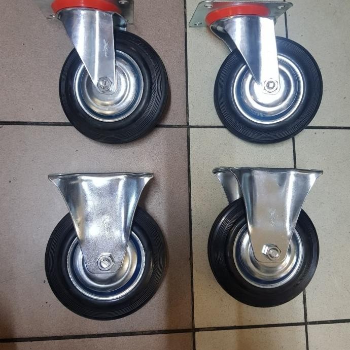 Roda Grobak Troli Karet 6 Inch (2 Hidup 2 Mati) Original Dan Terpercaya