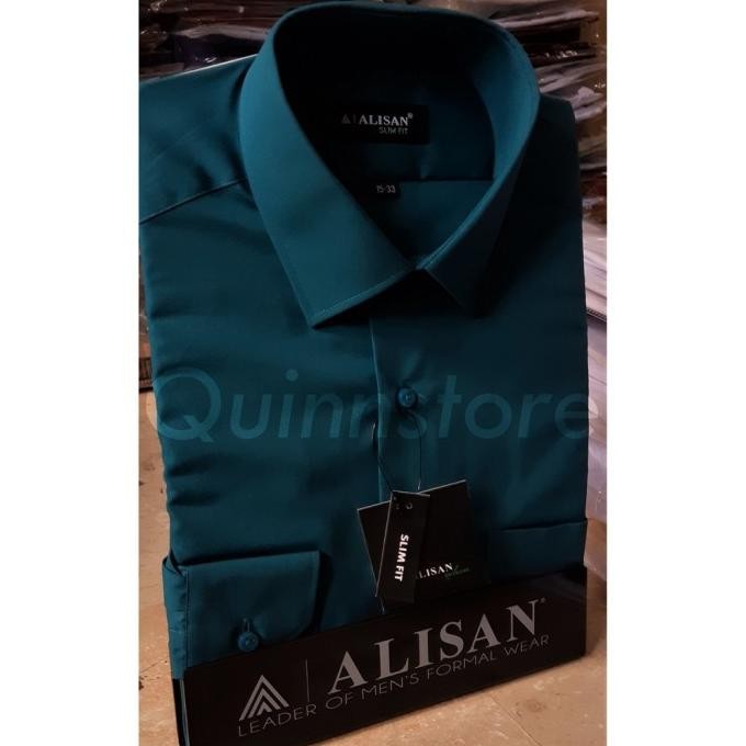 ALISAN  Kemeja Polos SLIM FIT Lengan Panjang //HIJAU BOTOL// Terlaris