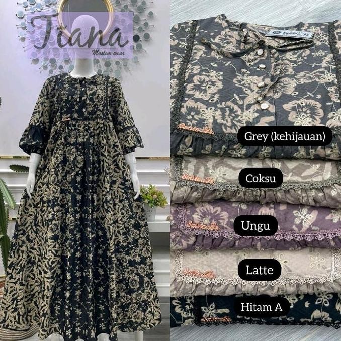 Baju Gamis Salvina Biba Bordir Kombinasi Renda Etnik Mewah - Motif Batik Cantik - Wanita, Standar, P