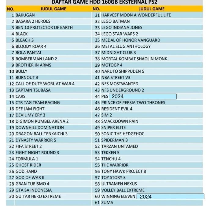 HARDISK 160GB + MC BOOT PS2 FULL GAME