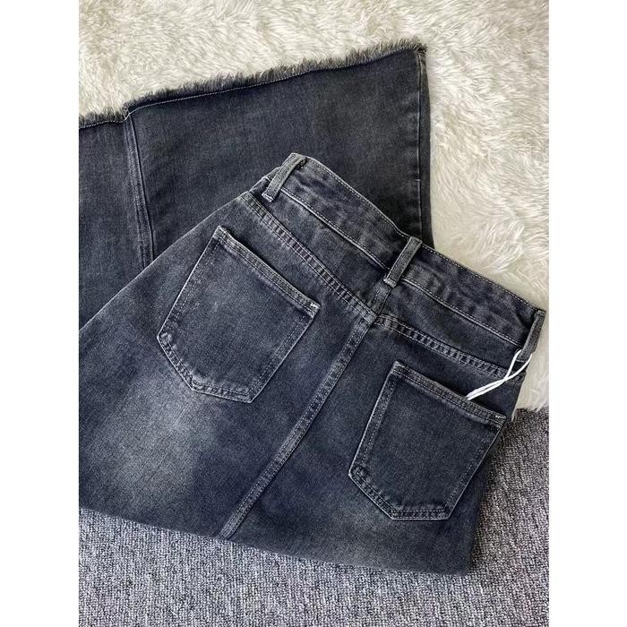 Rok Jeans Wanita Fanny Button Skirt Model Korean Style Panjang Rok Sobek Samping Asli 100%