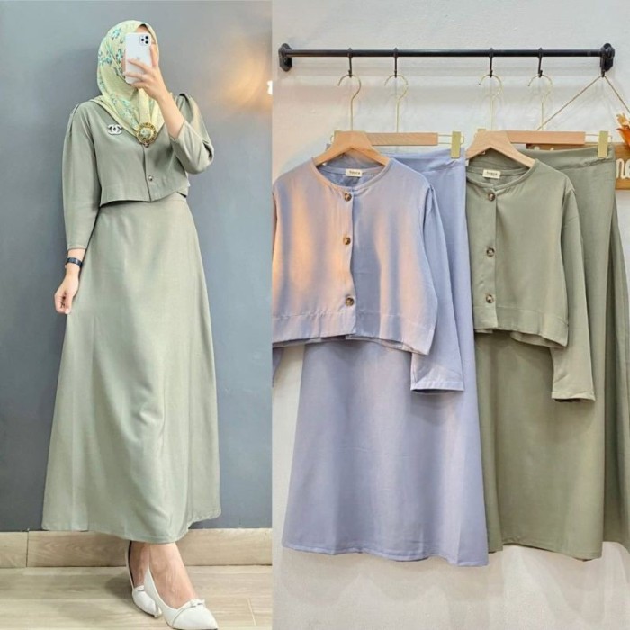 DAPATKAN SETELAN ANDINI BAJU WANITA BAHAN SHAKILA IMPORT DAN ROK PANJANG MUSLIM DLC10