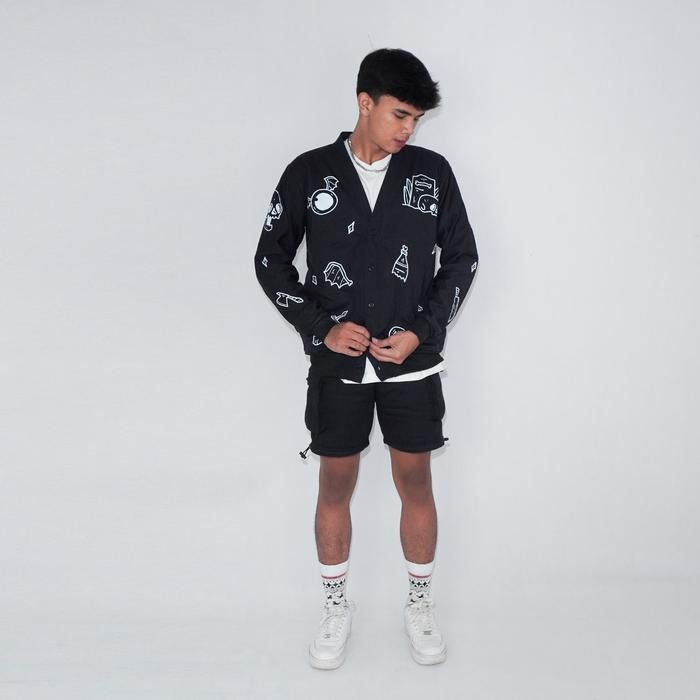 Icon Skull House Of Cuff Black Unisex Cardigan Pria Remaja Kain Fleece Blazer Hitam Panjang Casual