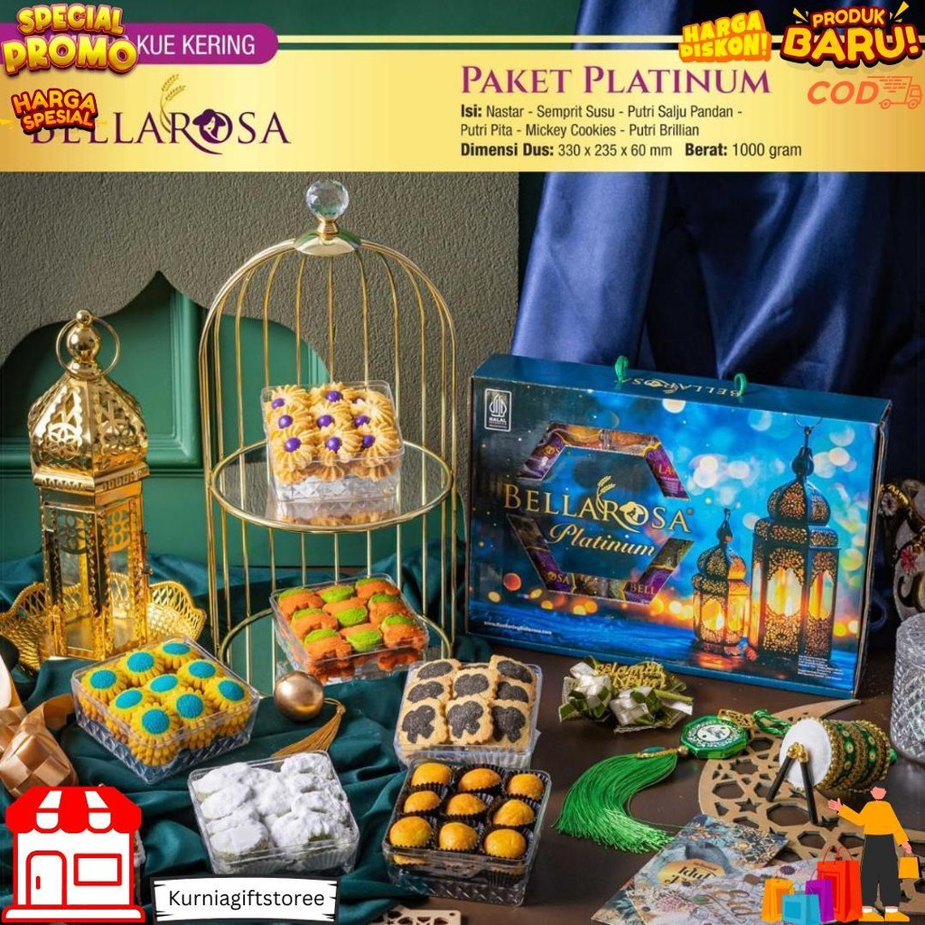

Paket Parcel Kue Lebaran Kue Kering Bellarosa Platinum Paket Lebaran ( Berat 1Kilo ) / Paket Kue Kering Dibuat Tahun 2025 D Termurah