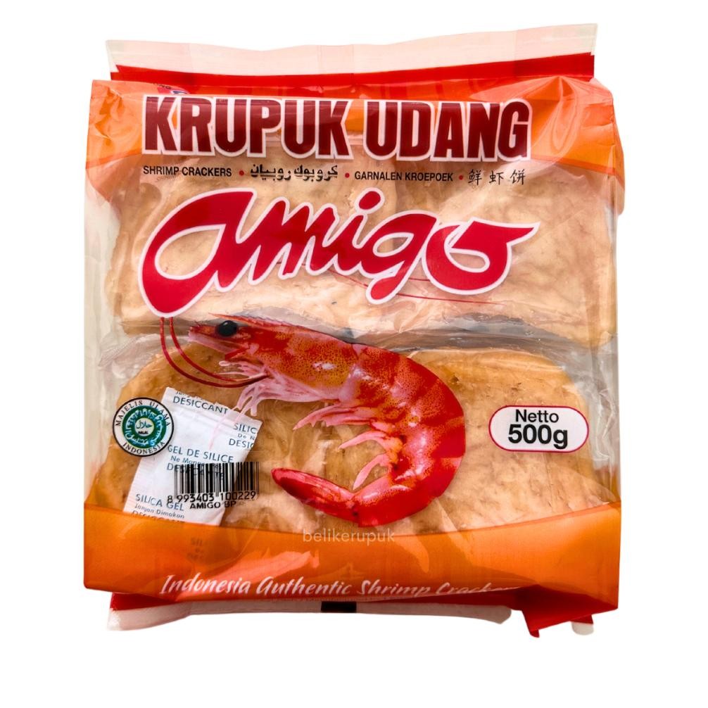 

Amigo Kerupuk Udang Mentah Ukuran Besar dan Mini Pedas 500g