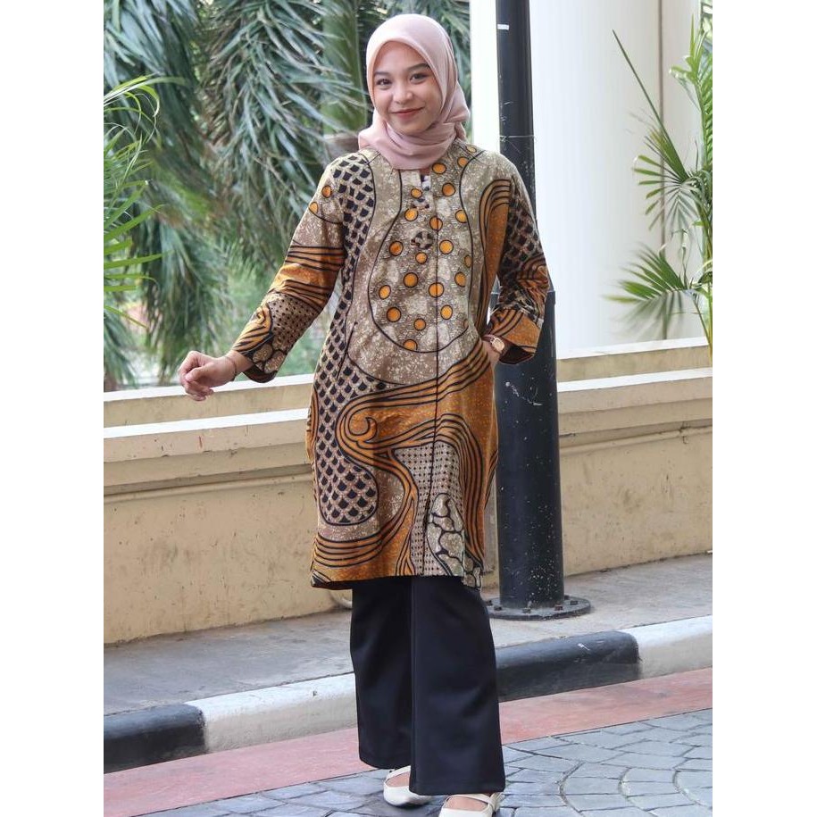 Batik Tunik Kendi Coklat Solo Kancing Depan Full Kancing Depan Panjang Baju 98-100 By Batik Rama