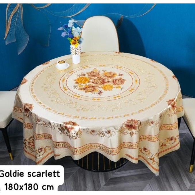 Taplak meja makan bulat bundar besar antiair waterproof 8 kursi