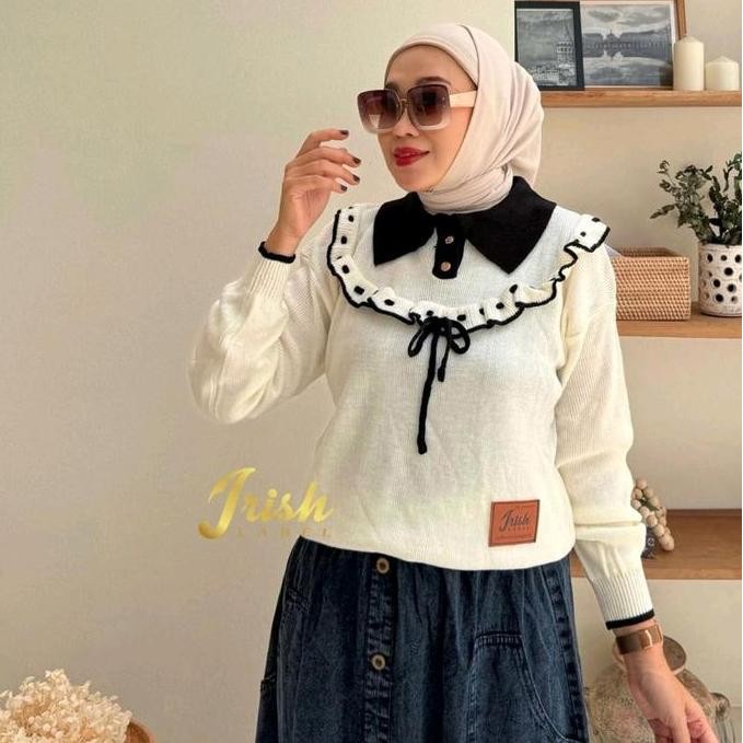 Dewinta Set By Irish Label Set Blouse Rajut Rok Jeans Oneset Stelan Rajut Rok Kancing Snowblack Kant