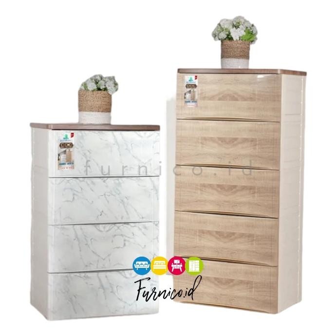 Lemari Plastik Olymplast Drawer Cabinet Modern ODC 5 susun WOOD MARBLE