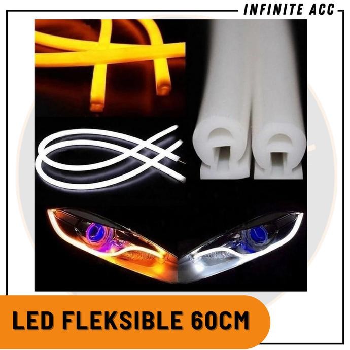 LED DRL Fleksible 60cm Lampu Alis Mobil 2 warna 2Mode Running Sein Sen
