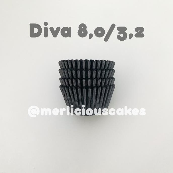 Kualitas terbaik] Diva Mini Cupcakes Nastar Jumbo Cases Hitam 80/32 Paper Cup 100 Pcs