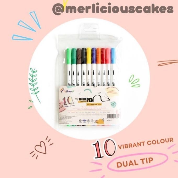 

] 10 Vibrant Colours Set My Flavor Edible Pen Marker Dual Tips Halal