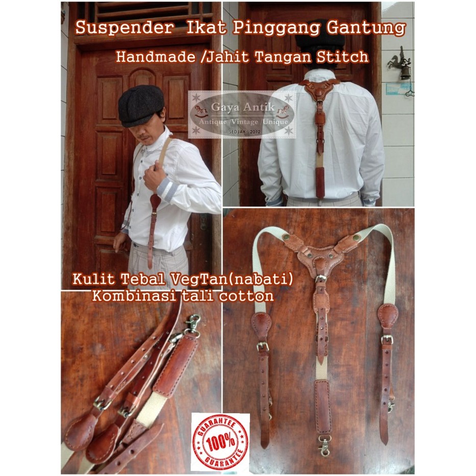 Suspender Ikat Pinggang Gantung Bahan Kulit Kombinasi Cotton