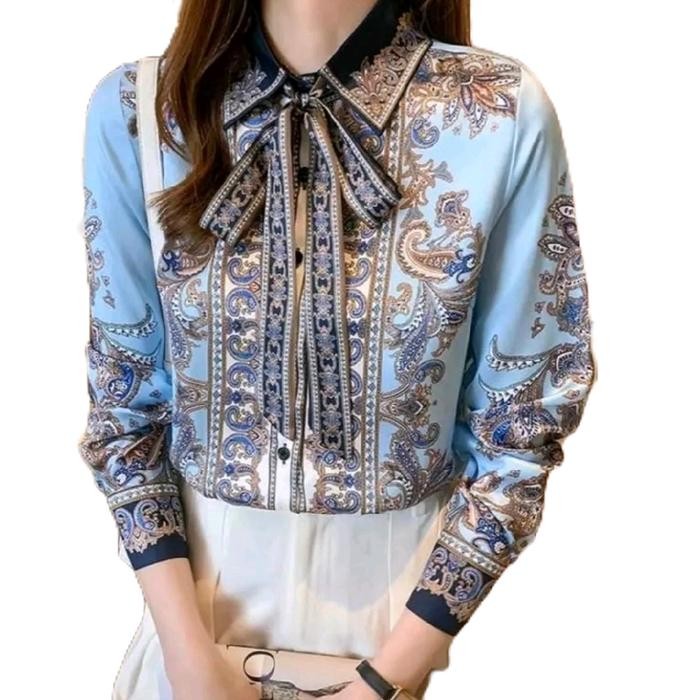 kemeja wanita biru silk Atasan Baju Cewek Batik