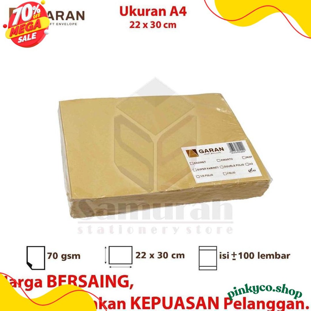 

Amplop Kertas Coklat Garan Ukuran A4 22 X 30 Cm / Amplop Dokumen 22X30 1 Pak Isi 100 Lembar Tebal 70 Gsm - Gram Diskon