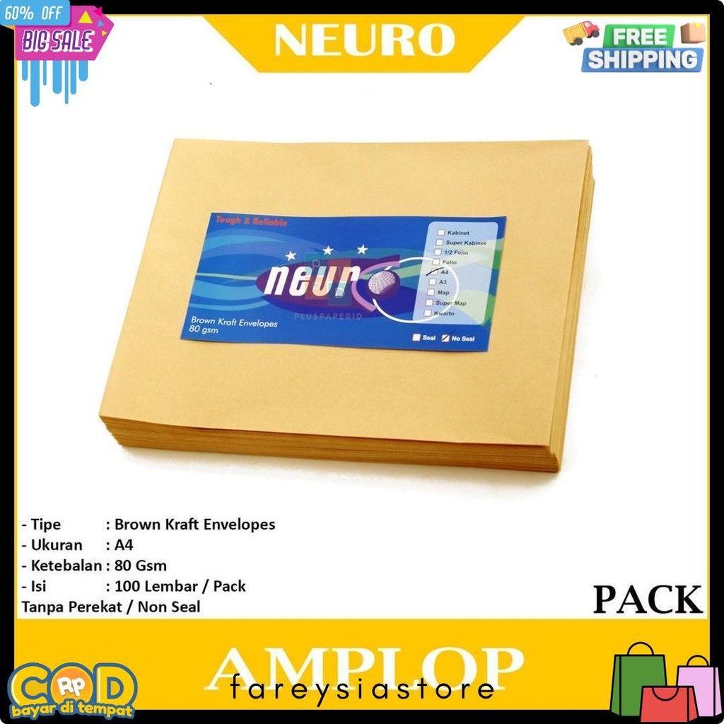 

Neuro - Amplop Coklat Ukuran A4 ( 30 X 22 Cm ) No Seal - 1 Pack Diskon