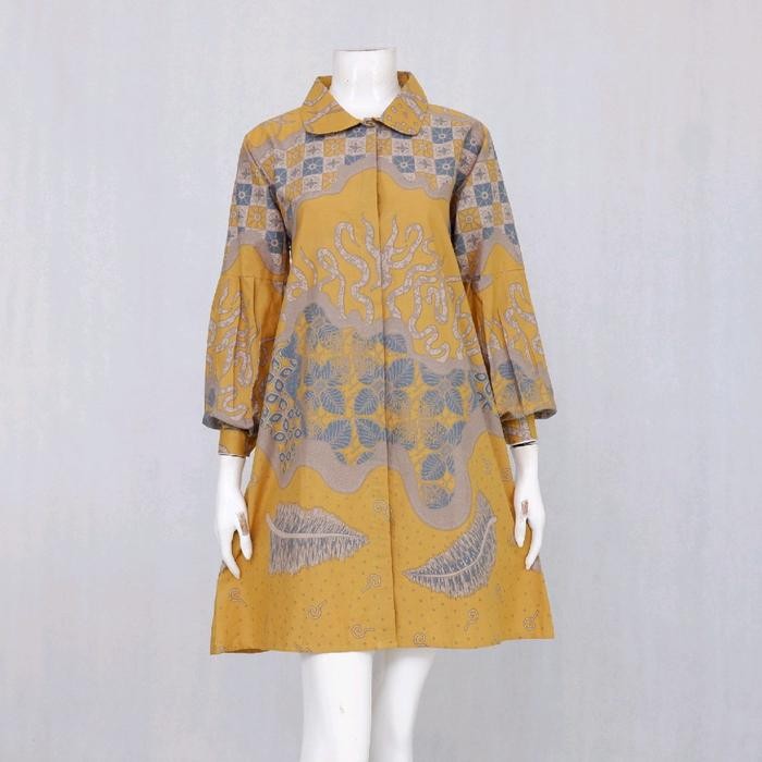Tunik Wanita Batik Rinjani Motif Pola Katun Kancing depan Katun