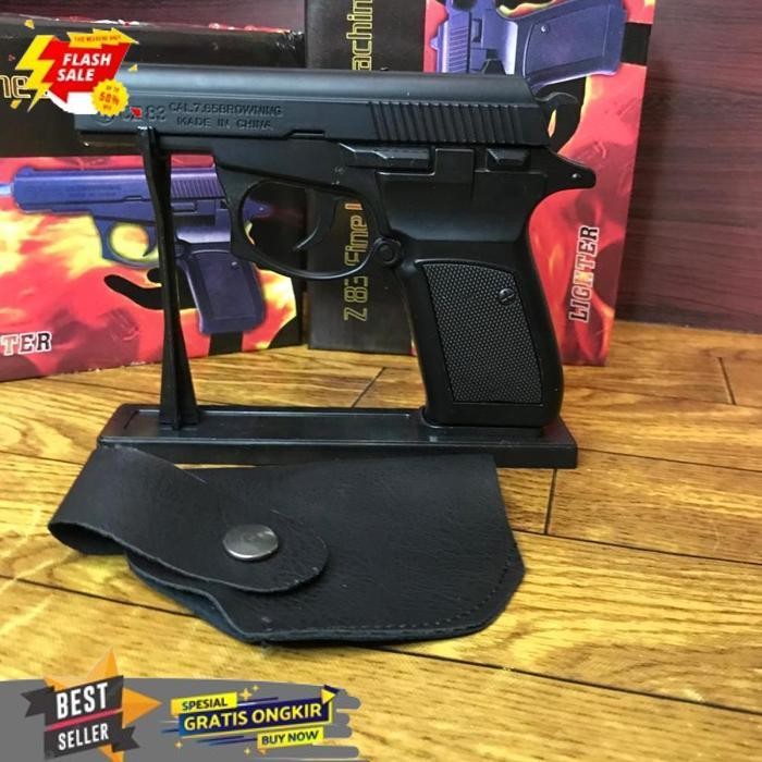 PROMO KOREK API MODEL PISTOL Z83 FULL BESI WARNA HITAM UKURAN JUMBO BISA DI ISI ULANG TAHAN DARI HEM