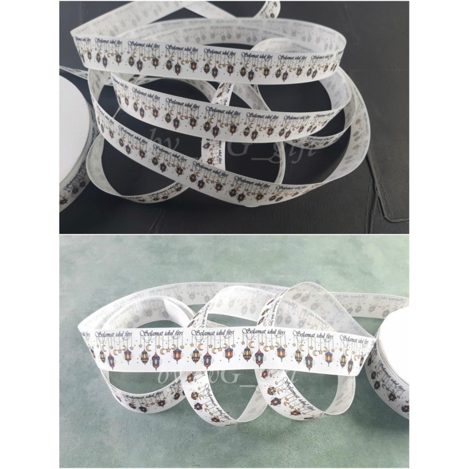 PROMO Pita Idul Fitri - Grossgrain Motif ; Mix Size ; Warna Putih