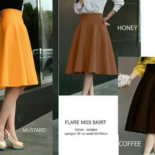 PROMO ROK MIDI POLOS WANITA / SKIRT WEDGES POLOS WANITA / ROK HITAM MERAH ASD8