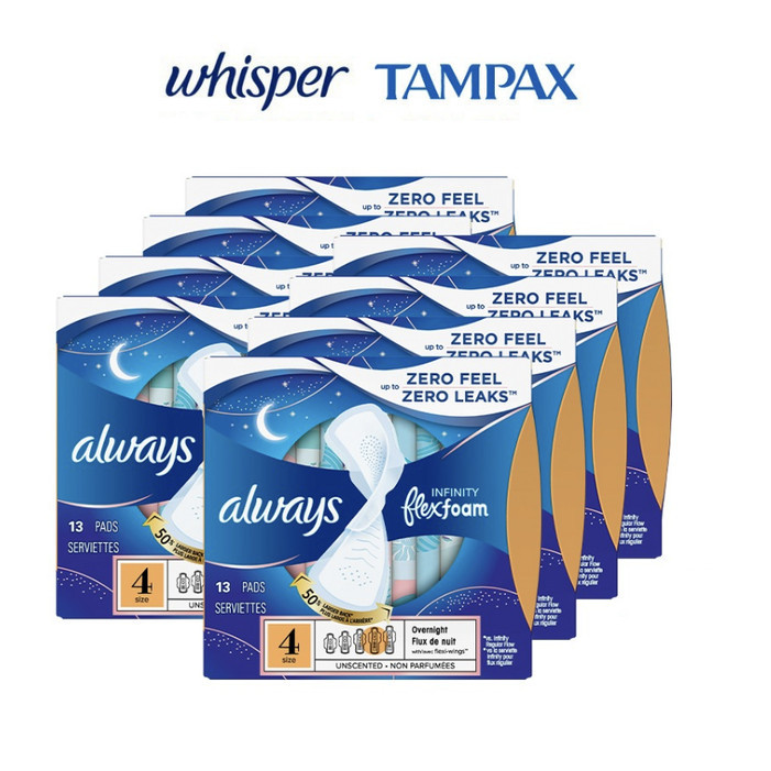 

Always Infinity Size 4 Heavy Flow Thin Sanitary Pads Wings 13pc 8packs