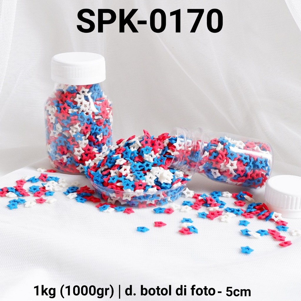 

SPK-0170 Sprinkles sprinkle springkel 1kg bintang merah biru putih (SPRINKLES)