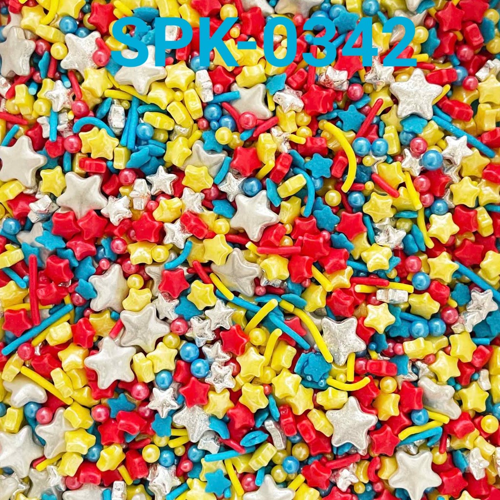 

SPK-0342 Sprinkles sprinkle springkel 1kg bintang merah biru silver (SPRINKLES)