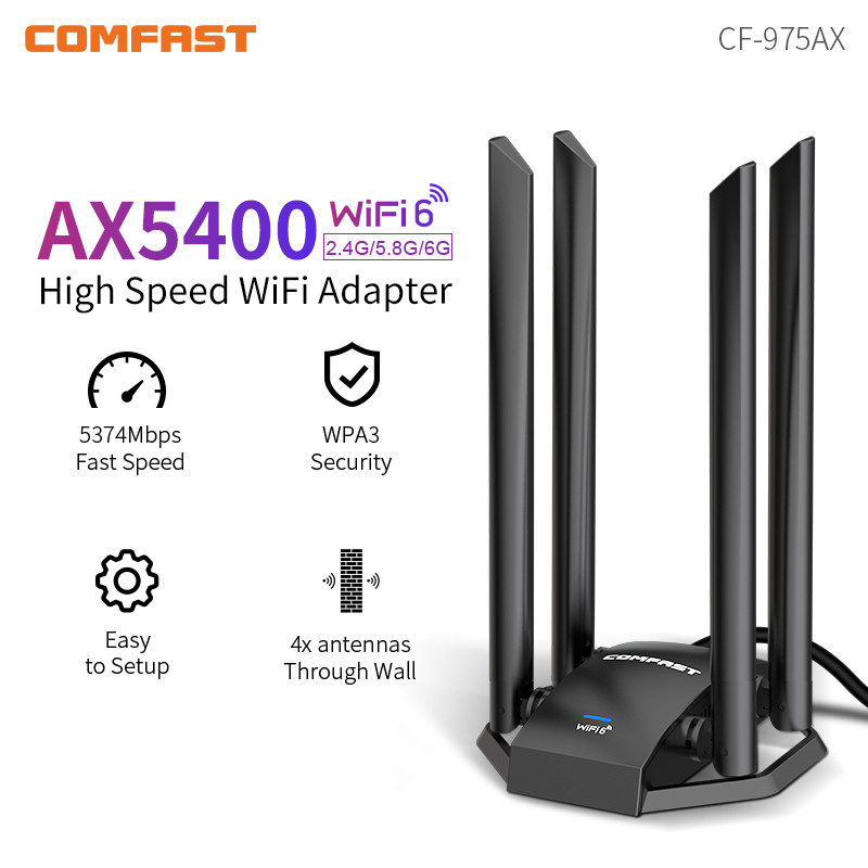 NEW CF-975AX AX5400 WiFi6 Adapter 2.4G&5G&6G Tri-band 5374Mbps High Speed Wireless Network Card USB3