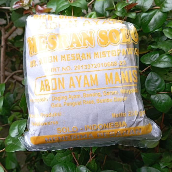 

Promo Abon Ayam Mesran 250gr Manis / Pedas oleh oleh khas Solo Ready