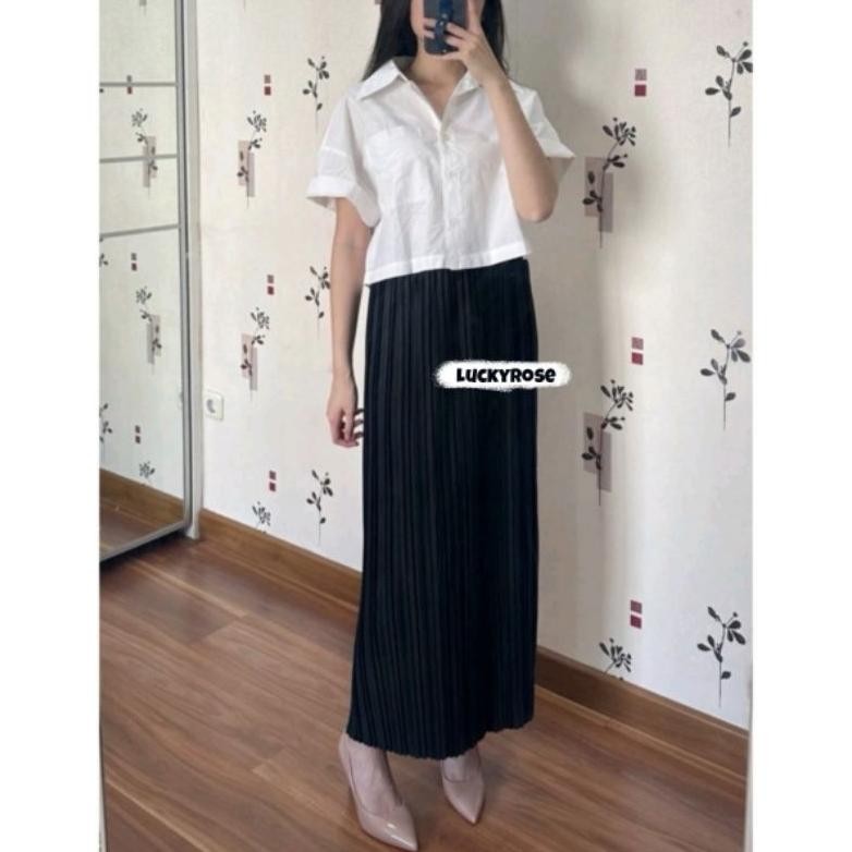 Rok Lidi Plisket Lurus Premium Rok Span Tebal Plisket Skirt Rok Wanita Panjang Pleats Skirt Pleated 