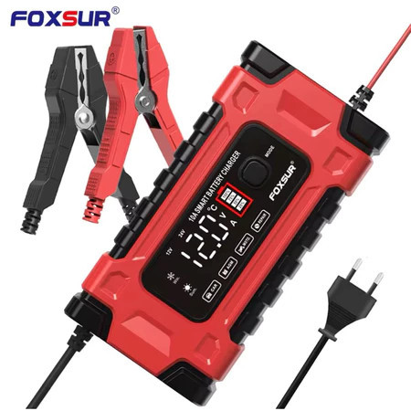 Charger Aki Accu Mobil Motor Truk FOXSUR 12V 10A - 24V 5A Smart Fast Charging Repair Mode 7 Stage