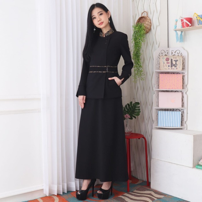 HOT SALE JAS BLAZER BATIK WANITA ASN,PNS MODEL 7007 WARNA HITAM SET ROK SNM82
