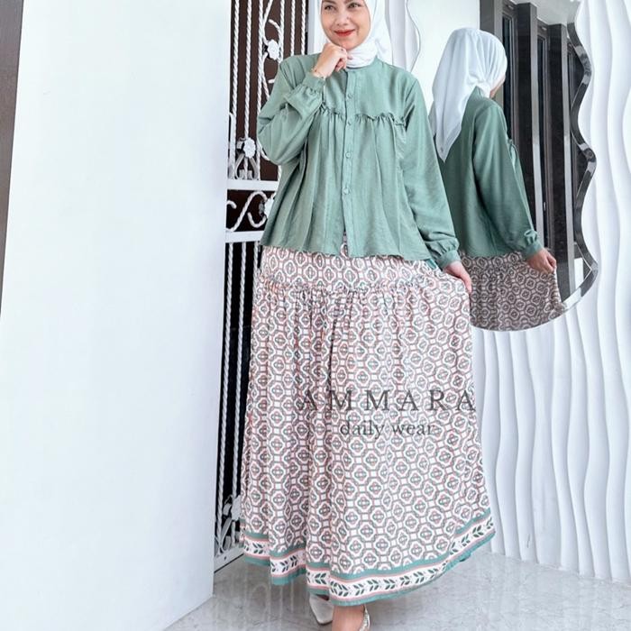 Terlaris Syakira Set Rok Ammara - Setelan Rok Ammara - Oneset Rok Rayon Mix Linen