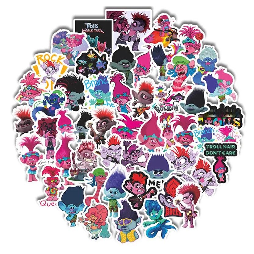 

50Pcs Cartoon Tangled Trolls Graffiti Stickers DIY Skateboard Guitar Laptop Suitcase PVC Decal Stickers Kids Classic Toys