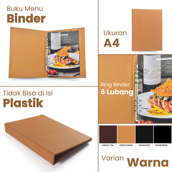 

BUKU MENU JAKARTA - BUKU MENU KULIT RING BINDER 6 LUBANG (TANPA PLASTIK) A4 HITAM, COKLAT MUDA,