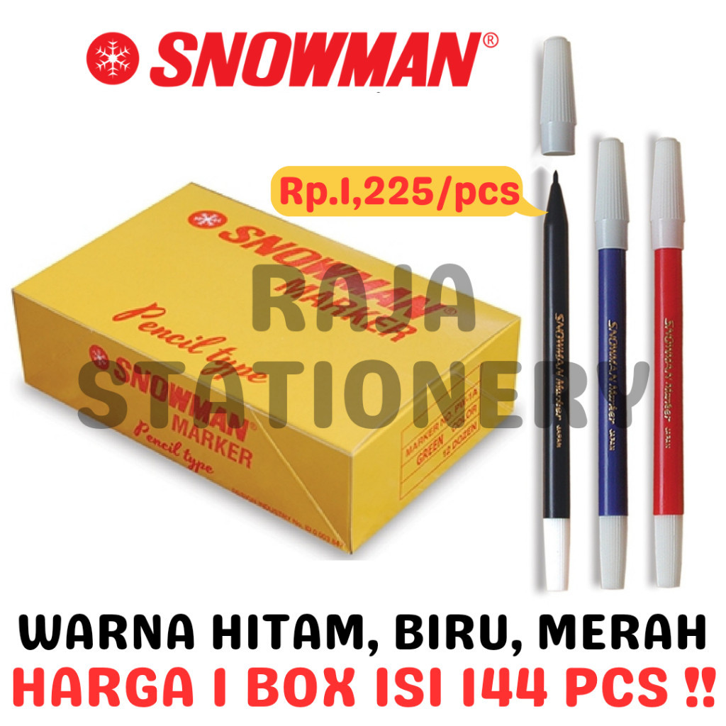 

SNOWMAN MARKER PAPER BLACK BLUE RED SPIDOL SNOWMAN PW-1A PW1A HITAM BIRU MERAH GROSS BOX [144PCS] RAJA BIG BOX