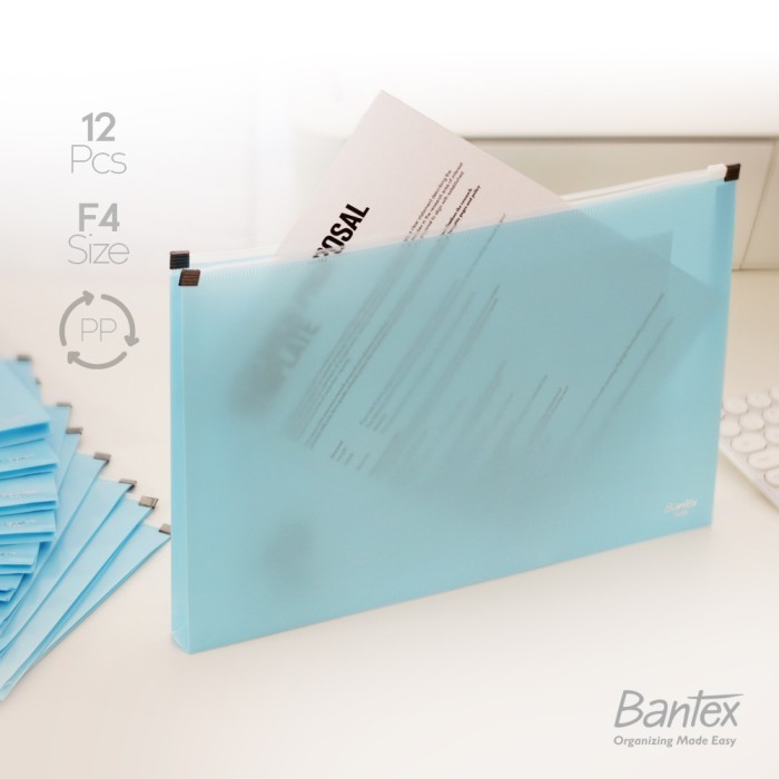 

12 PCS BANTEX MAP FOLDER ZIPPER ENVELOPE HOLDER F4 PLASTIK SKY BLUE