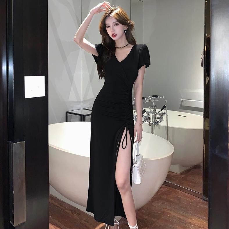 Qz074 Longdress Rib Serut Korean Long Dress/Terusan Panjang/Dress Bodycon Maxi Dress Korea Dress/Dre