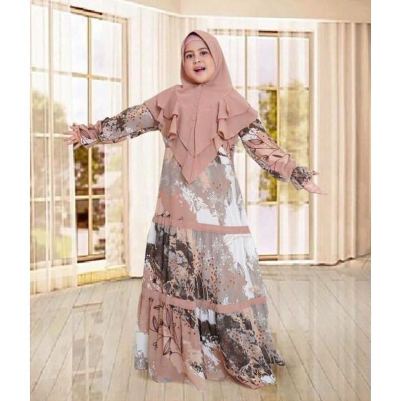Terbaik Baju Muslim Anak Perempuan Umur 12 - 14 Thn Gamis Syari Bergo Abstrak Pengiriman Cepat